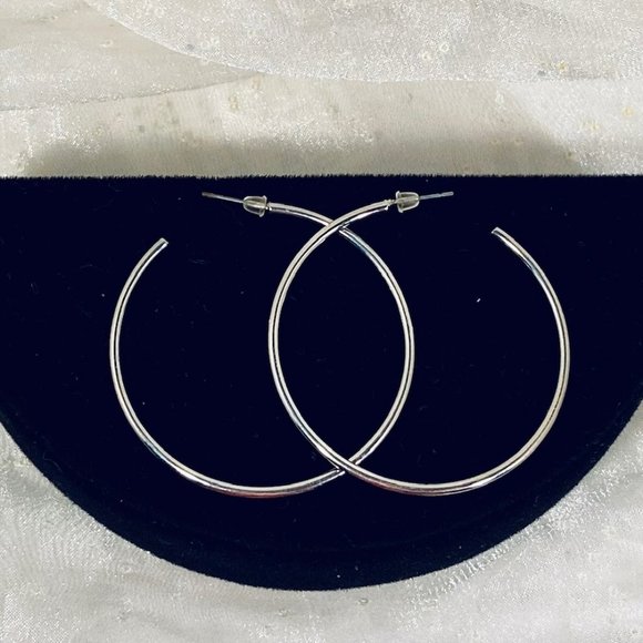 💖 Silver Earring Hoops /E37 - Picture 2 of 2